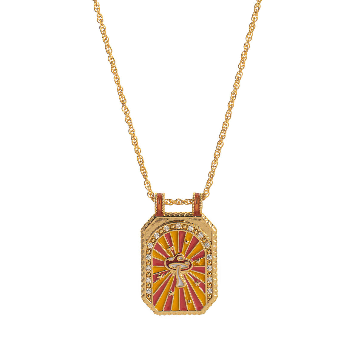 Retro Bohemian Tarot Sun Moon Star Pendant Necklace with Copper Chain and Mixed Gemstone Inlay