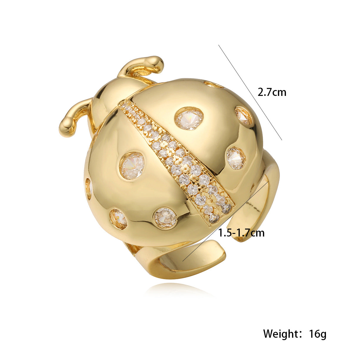Anello geometrico minimalista in rame placcato oro 18K con zirconi micro-incastonati per donna