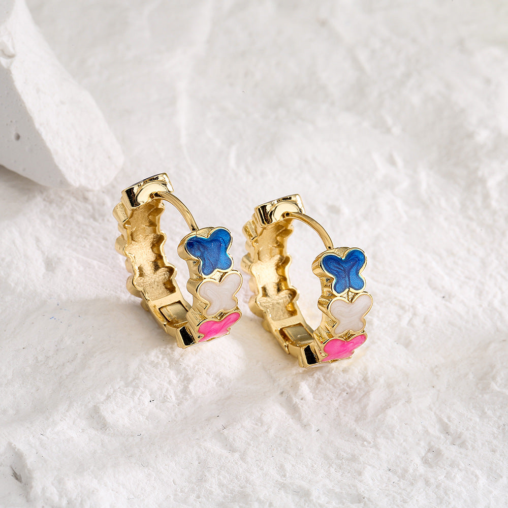 Minimalist Geometric Copper Earrings with 18K Gold Plating and Enamel Color-Blocking Finish for Women