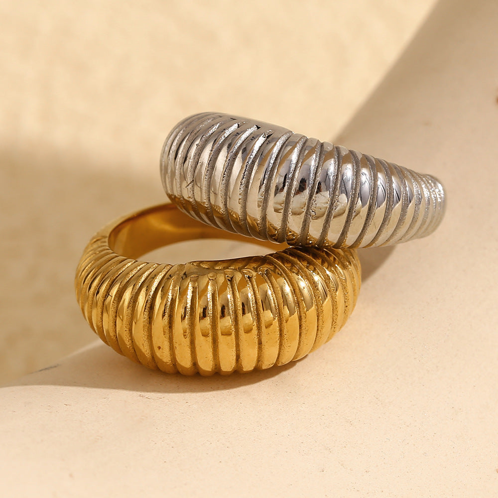 Anello da donna lungo, placcato in oro 18 carati, in acciaio inossidabile, con geometria vintage alla moda
