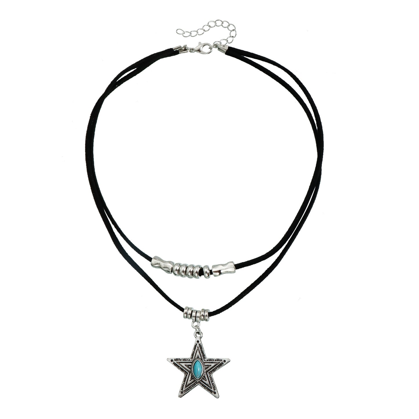 Vintage Bohemian Geometric Heart Turquoise Inlay Alloy Plated Multi-layer Necklace for Women