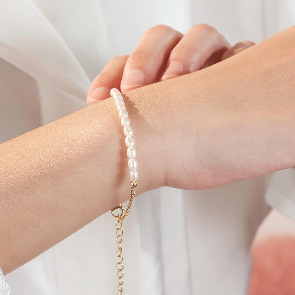 Sweet Geometric Pearl Stainless Steel Plated Bracelet Unisex Gift