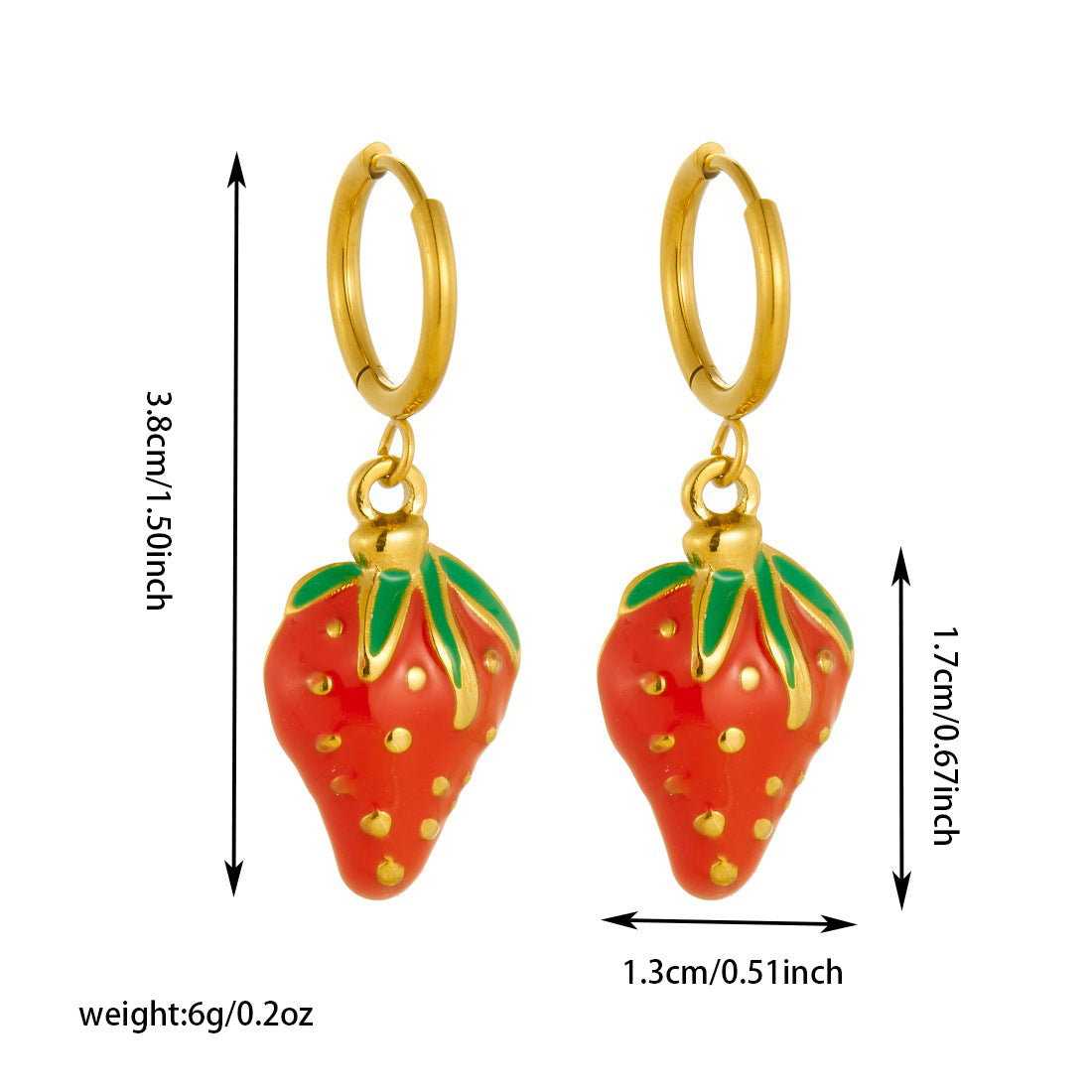 Sweet Round Drip Oil Plated Stainless Steel Strawberry Drop Earrings