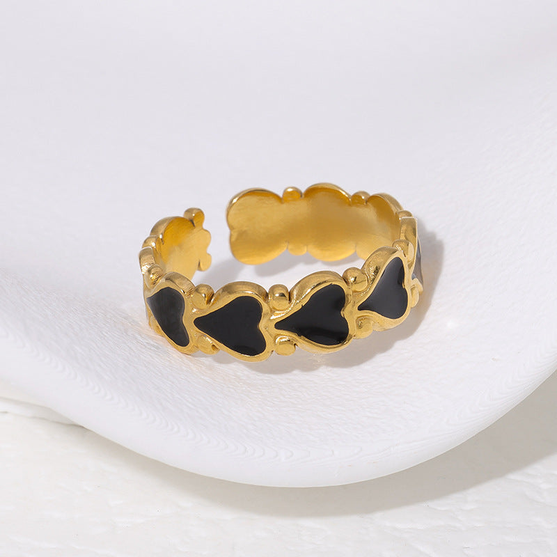 Anillo Ajustable de Acero de Titanio con Forma de Corazón Minimalista y Baño de Oro de 18K para Mujer