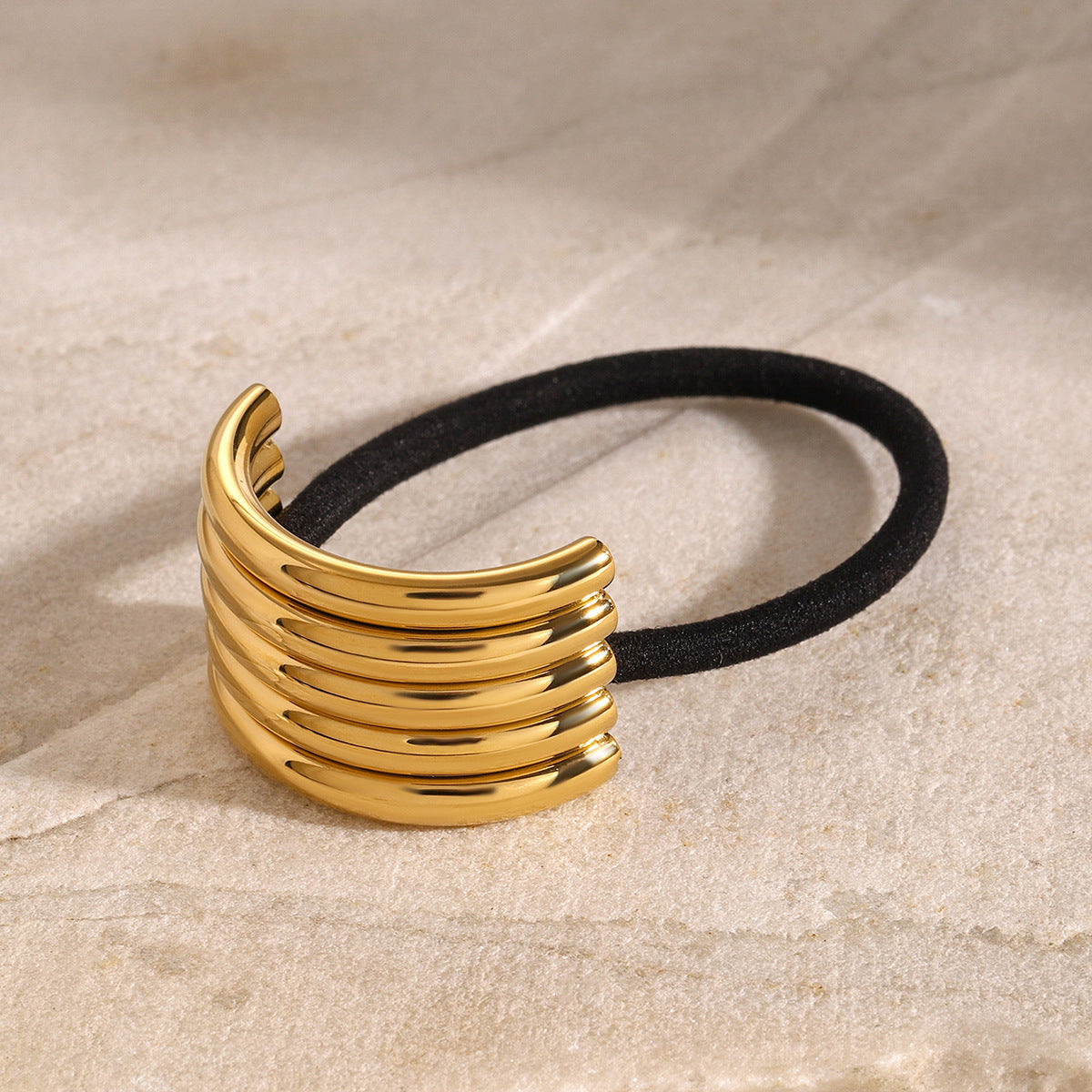 Minimalist Geometric Stainless Steel Hair Tie with Plated Finish for High Ponytail Styling
