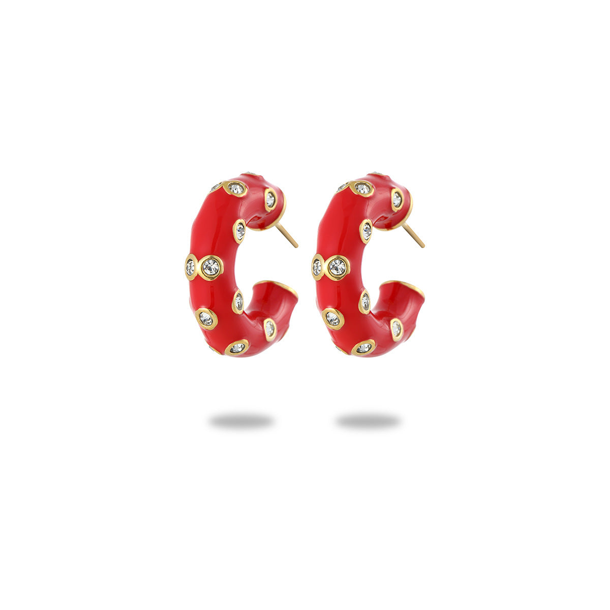 Pendientes de acero de titanio con forma de C, minimalistas y a la moda, para mujer, con acabado esmaltado e incrustaciones de diamantes de imitación