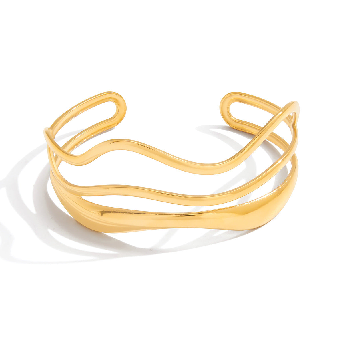 Pulsera de acero inoxidable con baño de oro de 18 quilates de diseño geométrico minimalista de lujo para mujer