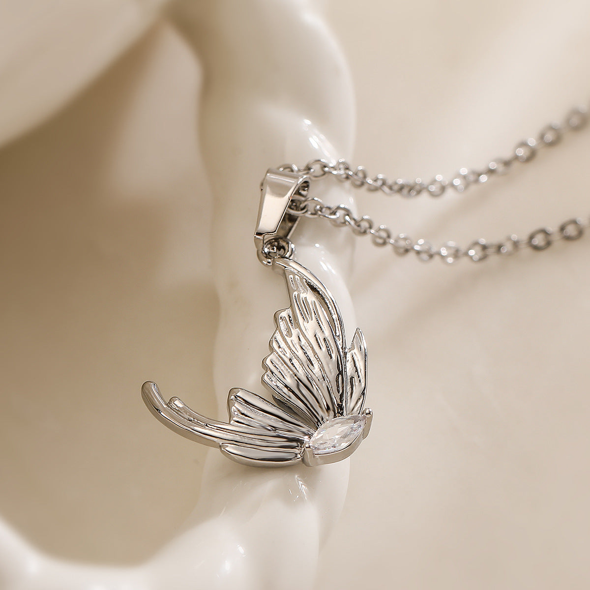 Minimalist Butterfly Pendant Necklace for Women with Gold-Plated Copper and Zircon Inlay, Geometric Design Locket Chain