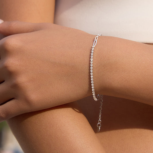 Geometric Stainless Steel Plated Rhinestone Bracelet for Women