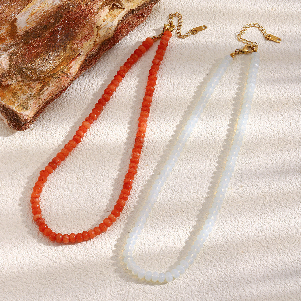 Collar Colgante Geométrico Minimalista para Mujer Acero Inoxidable con Baño de Oro de 18K Ópalo y Piedra Natural de Ágata Roja