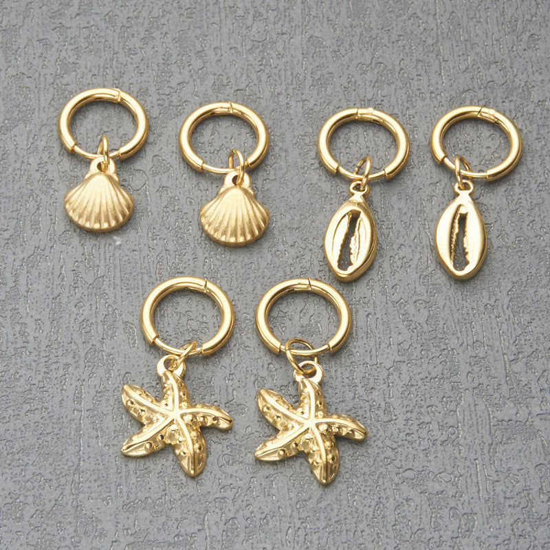 Minimalist Geometric Starfish and Seashell Earrings in Stainless Steel with Plated Finish for Women
