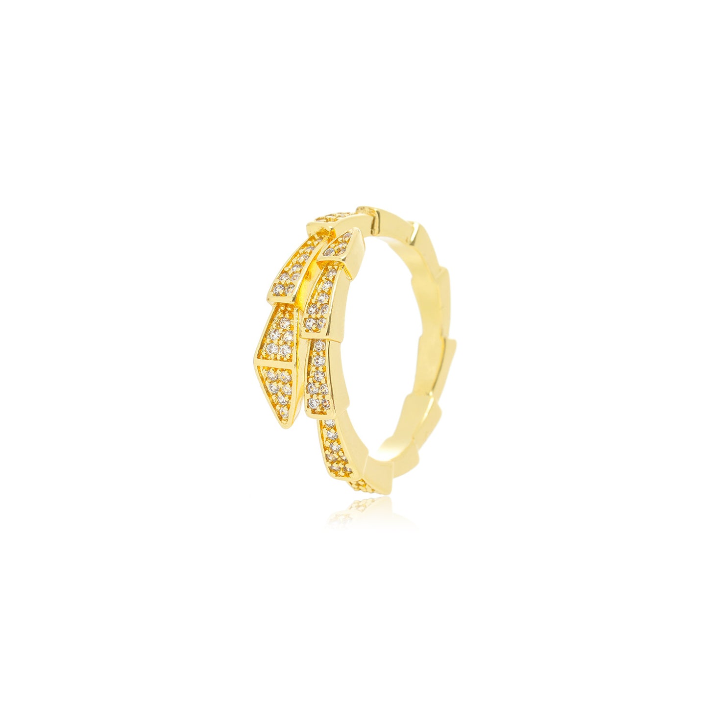Anello da donna minimalista a serpente geometrico in acciaio al titanio con placcatura in oro e strass.