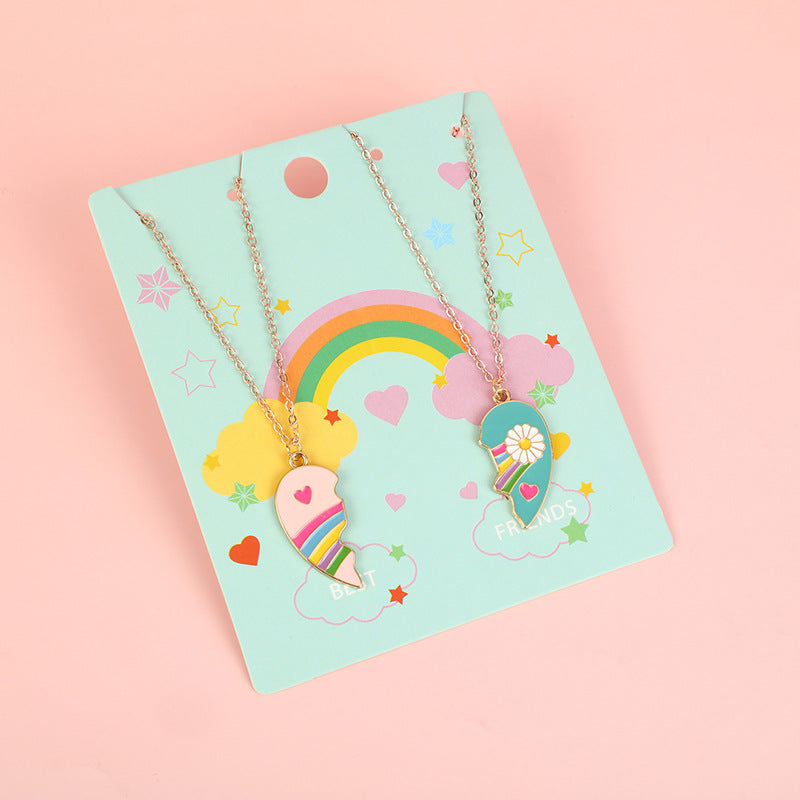 Collana in lega smaltata a forma di cuore minimalista con catena a croce per bambini e ragazzi