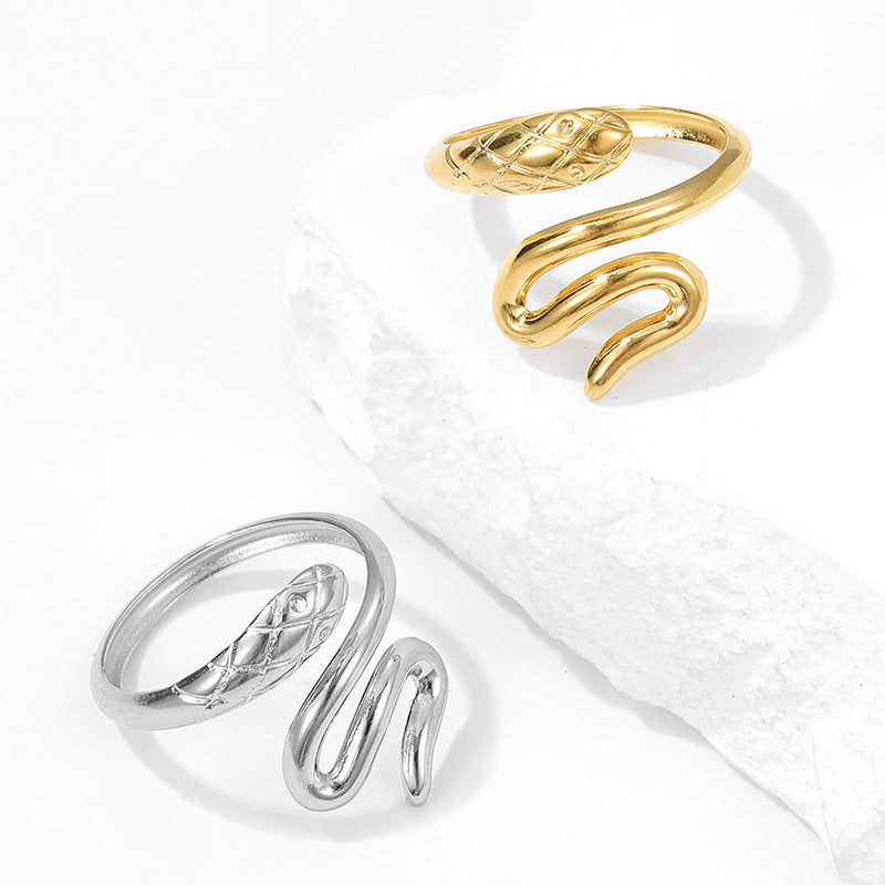 Vintage Snake Open Ring 18K Gold Plated Titanium Steel Adjustable Finger Jewelry for Women