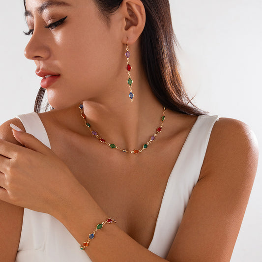 Elegant Geometric Crystal Plated Necklace with Tassel for Women