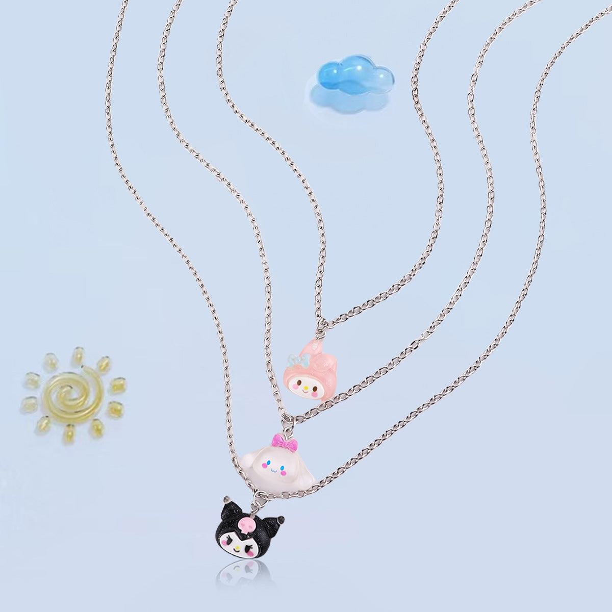 Collar con colgante de resina de personaje de dibujos animados minimalista para niños con acabado de esmalte y cadena tipo caja