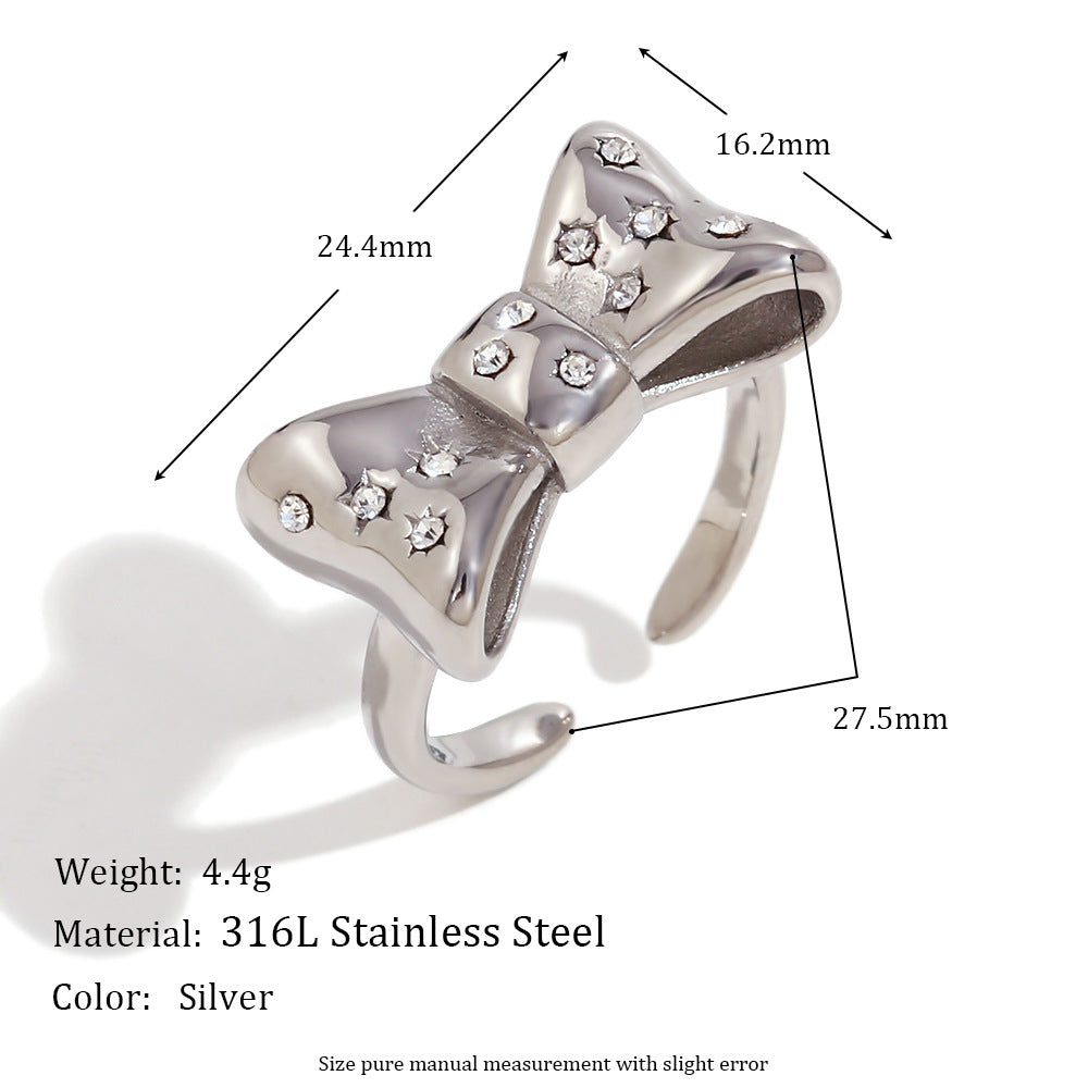 Minimalist Bow-Shaped Stainless Steel Ring with 18K Gold Plating for Women