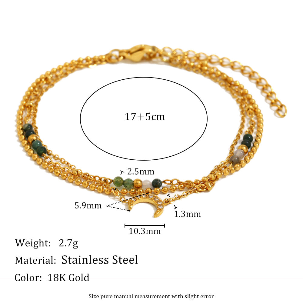 Fashionable OL Style Geometric Moon-Shaped Stainless Steel Plated 18K Gold Three-Layer Bracelet for Women