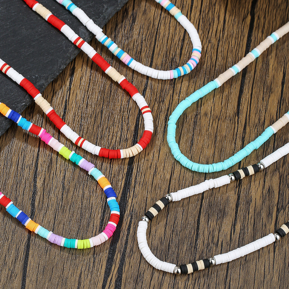 Casual Geometric Round Handmade Resin Choker Necklace with Glass Beads Cable Chain for Unisex