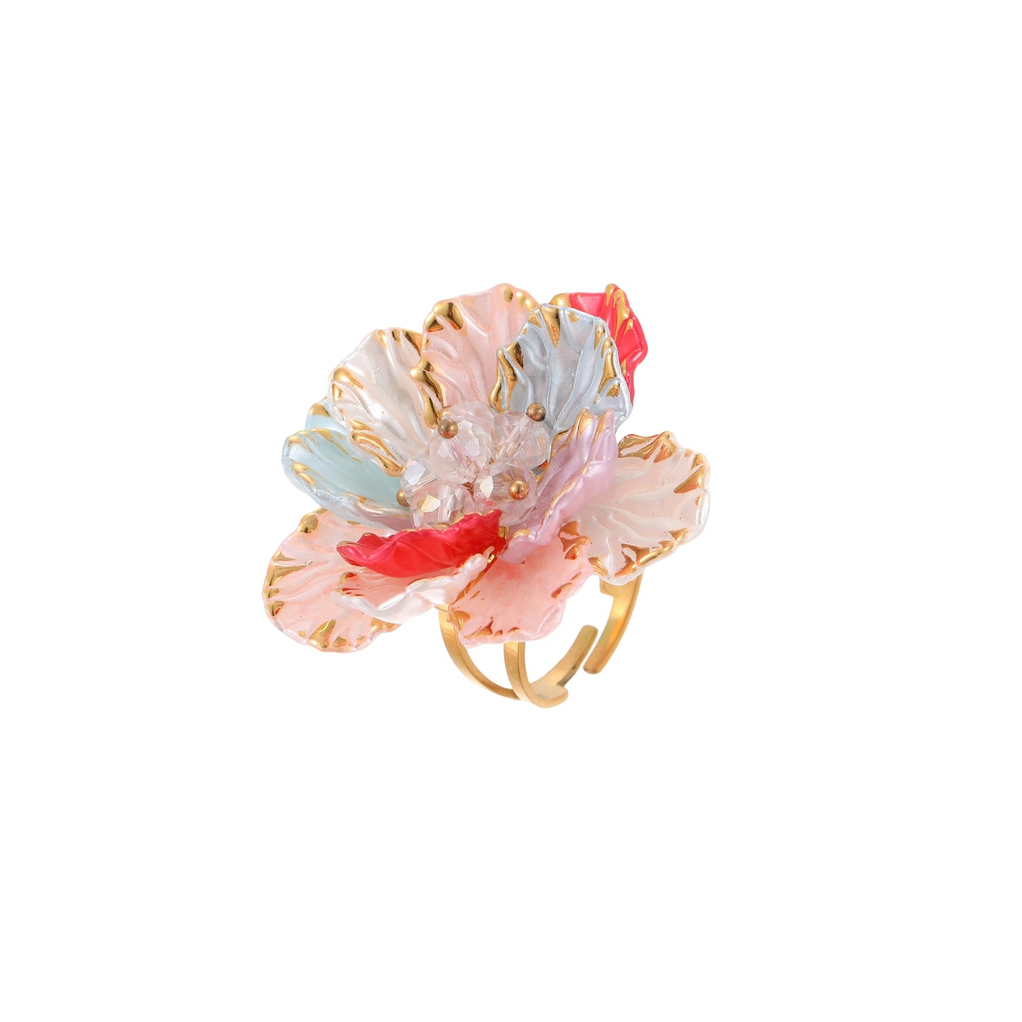 Dopamine Colorful Floral Stainless Steel Adjustable Ring for Women with Plated Finish