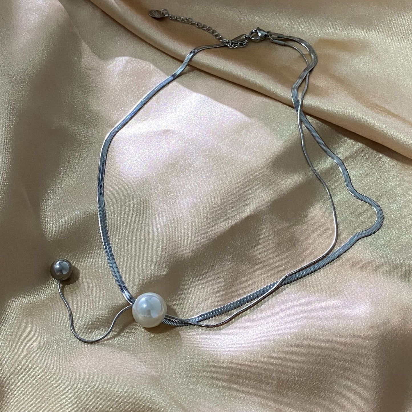 Geometric Titanium Steel Plated Necklace with Pearl Unisex