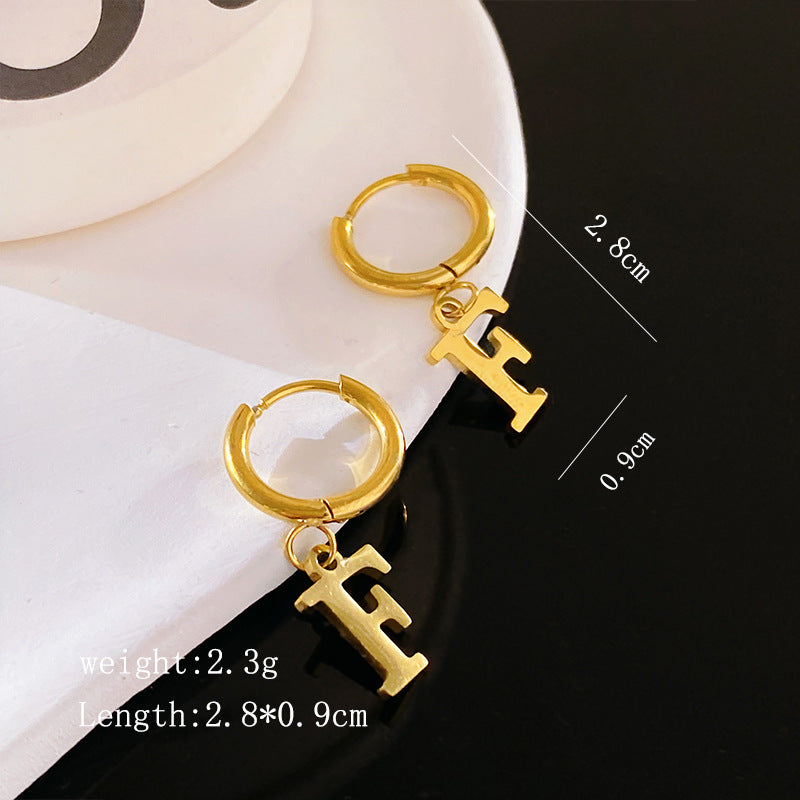 Minimalist Luxury Letter Brass Plated Earrings with Stainless Steel Posts for Women