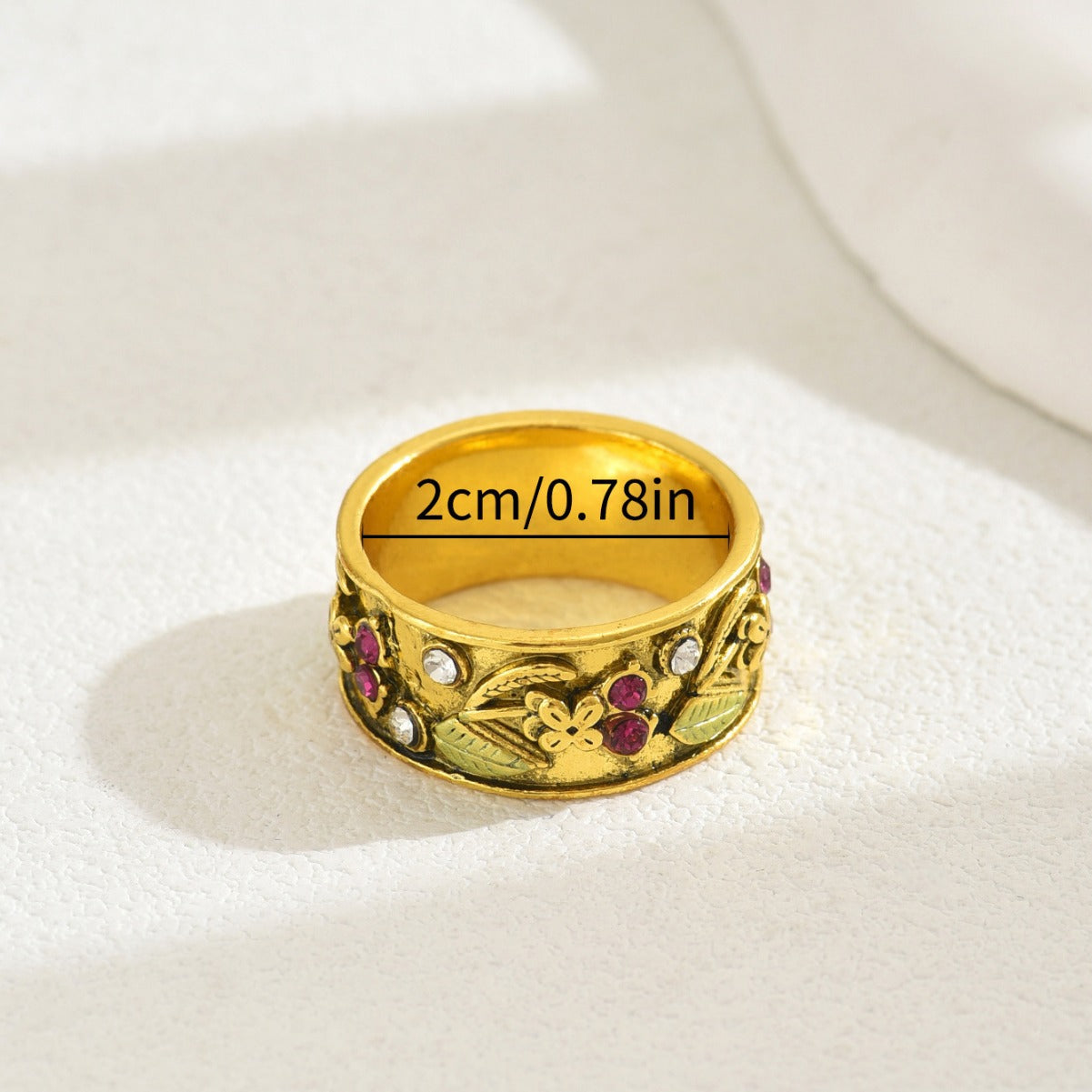 Anello vintage da donna in lega di zinco con strass intarsiati e motivo floreale geometrico in stile reale