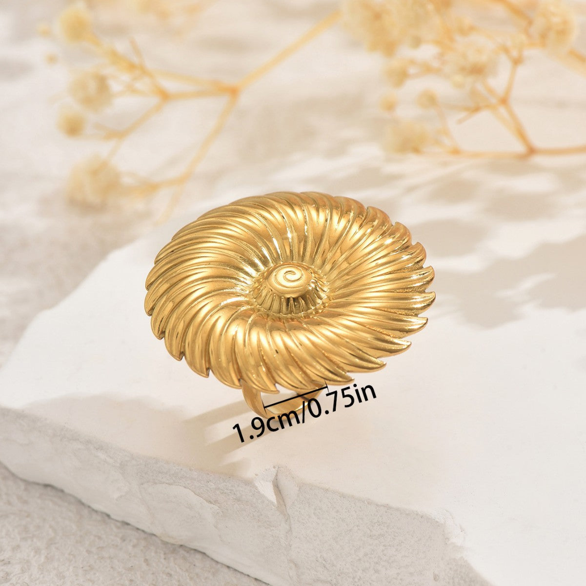 Anillo abierto geométrico floral de moda para mujer en cobre con acabado galvanizado