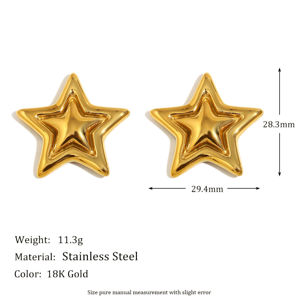 Fashionable Star-Shaped Stainless Steel Earrings with 18K Gold Plating Enamel Shell Pearl and Floral Accents