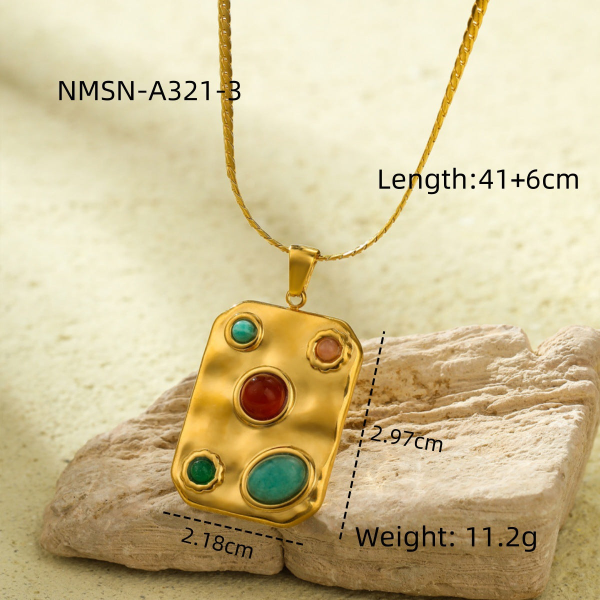 Set di collana con pendente in titanio e acciaio quadrato minimalista con intarsio in pietra naturale da donna