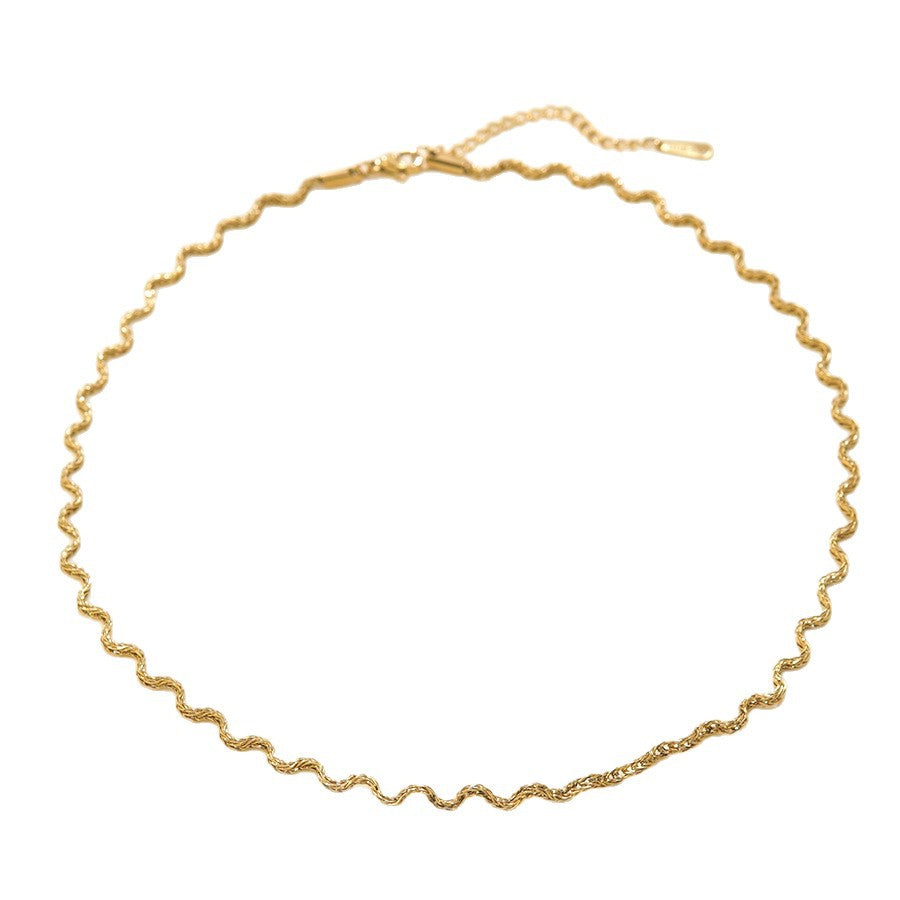 Minimalist Luxury Geometric Wavy Line Stainless Steel Plated Necklace and Bracelet Set for Women