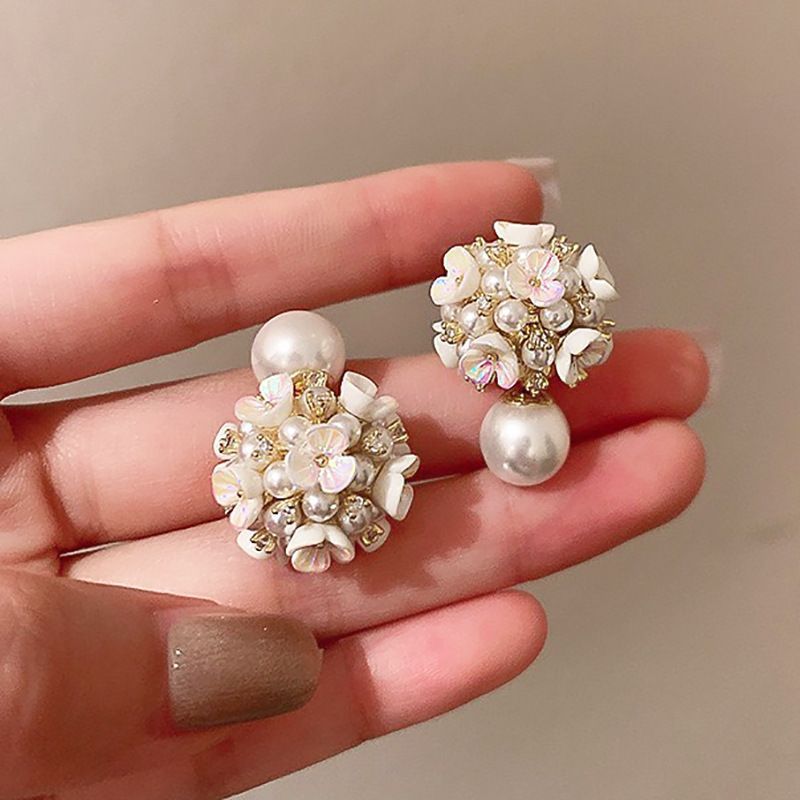 Orecchini a perno con perle stile vintage francese elegante con perni in acciaio placcato per donna, uso quotidiano, design rotondo geometrico minimalista, look di lusso