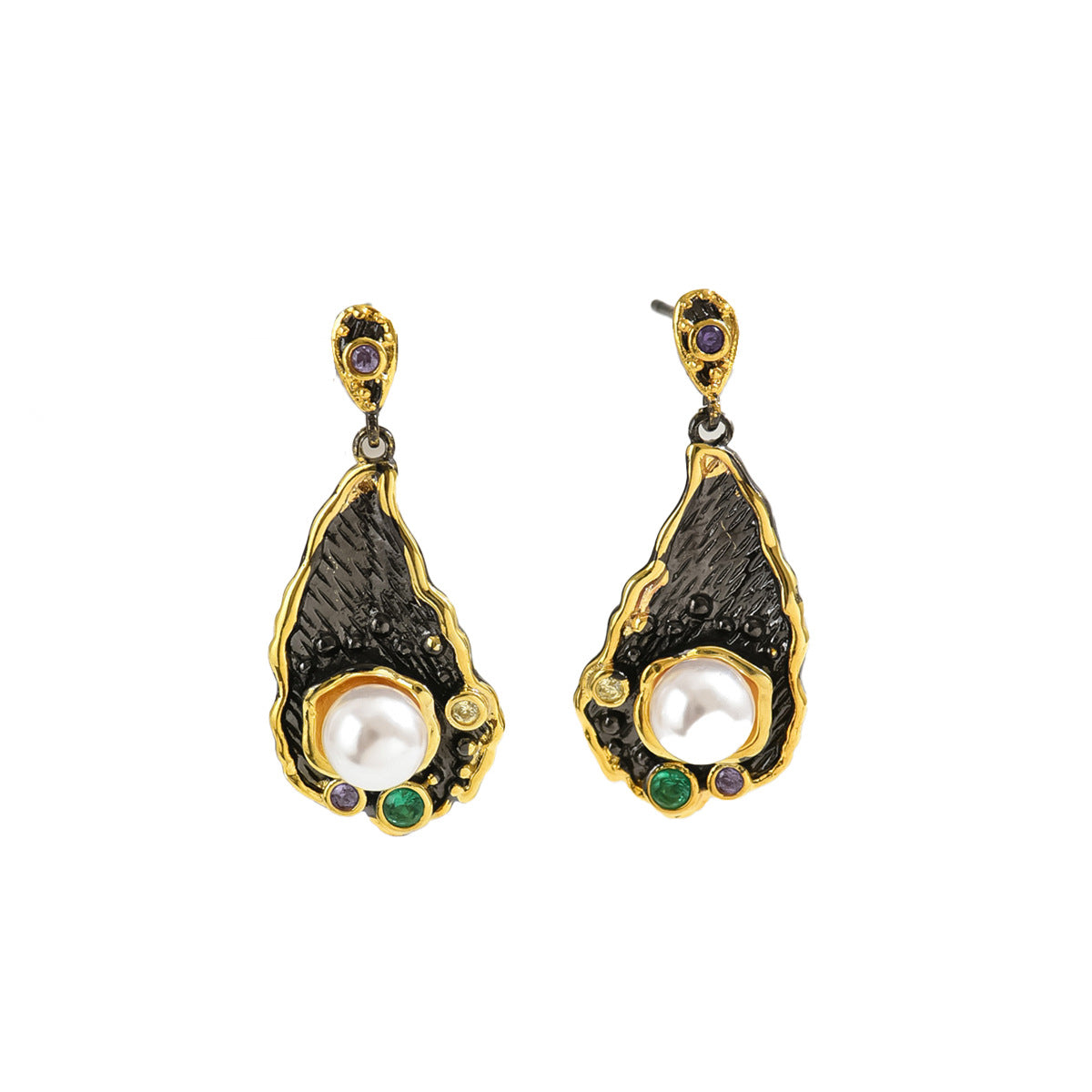 Pendientes de gota de agua elegantes de oficina para mujer con esmalte y circonita incrustada, diseño floral y geométrico