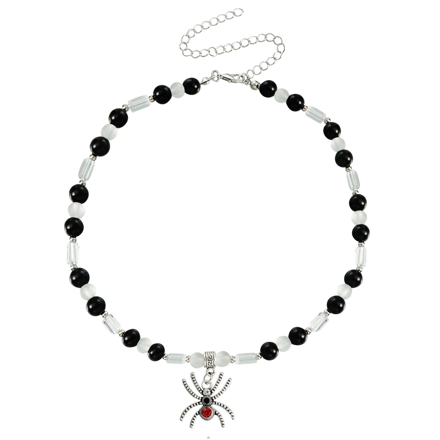 Minimalist Black and White Spider Pendant Necklace for Women with Rhinestone Inlay and Gold Plated Alloy