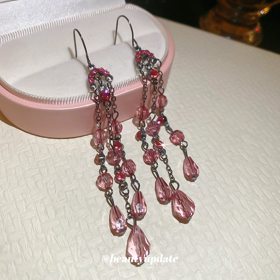 Pendientes Elegantes de Borla con Incrustaciones de Diamantes de Imitación en Forma Geométrica para Mujer, Joyería de Oreja de Lujo Ligera de Estilo Minimalista de Moda