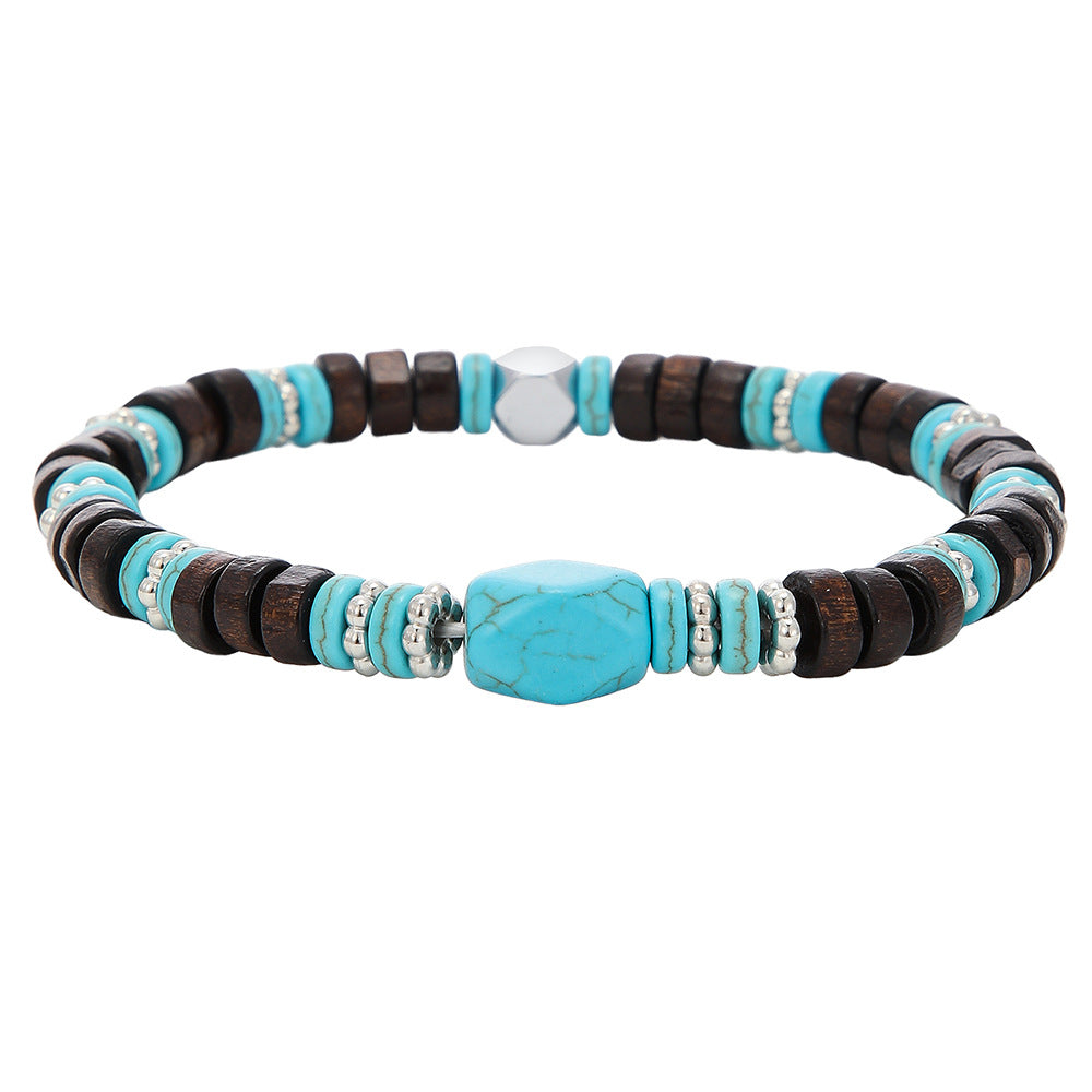 Bohemian Ethnic Geometric Wood Turquoise Bracelet for Unisex