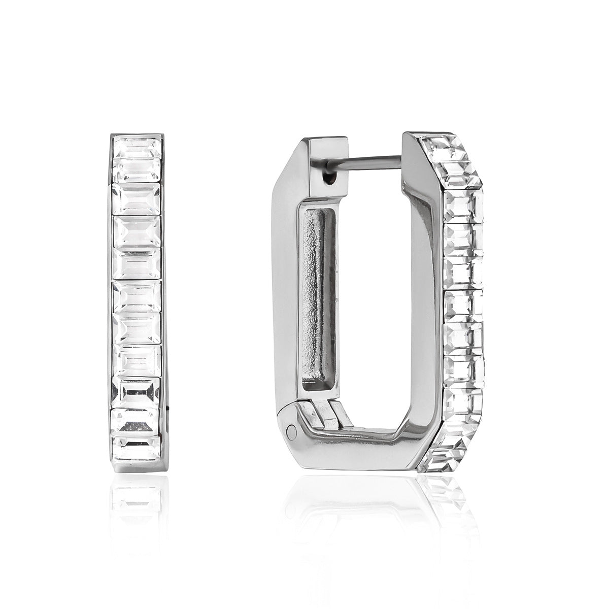 Minimalist Geometric Square Stainless Steel Plated Cubic Zirconia Hoop Earrings for Women
