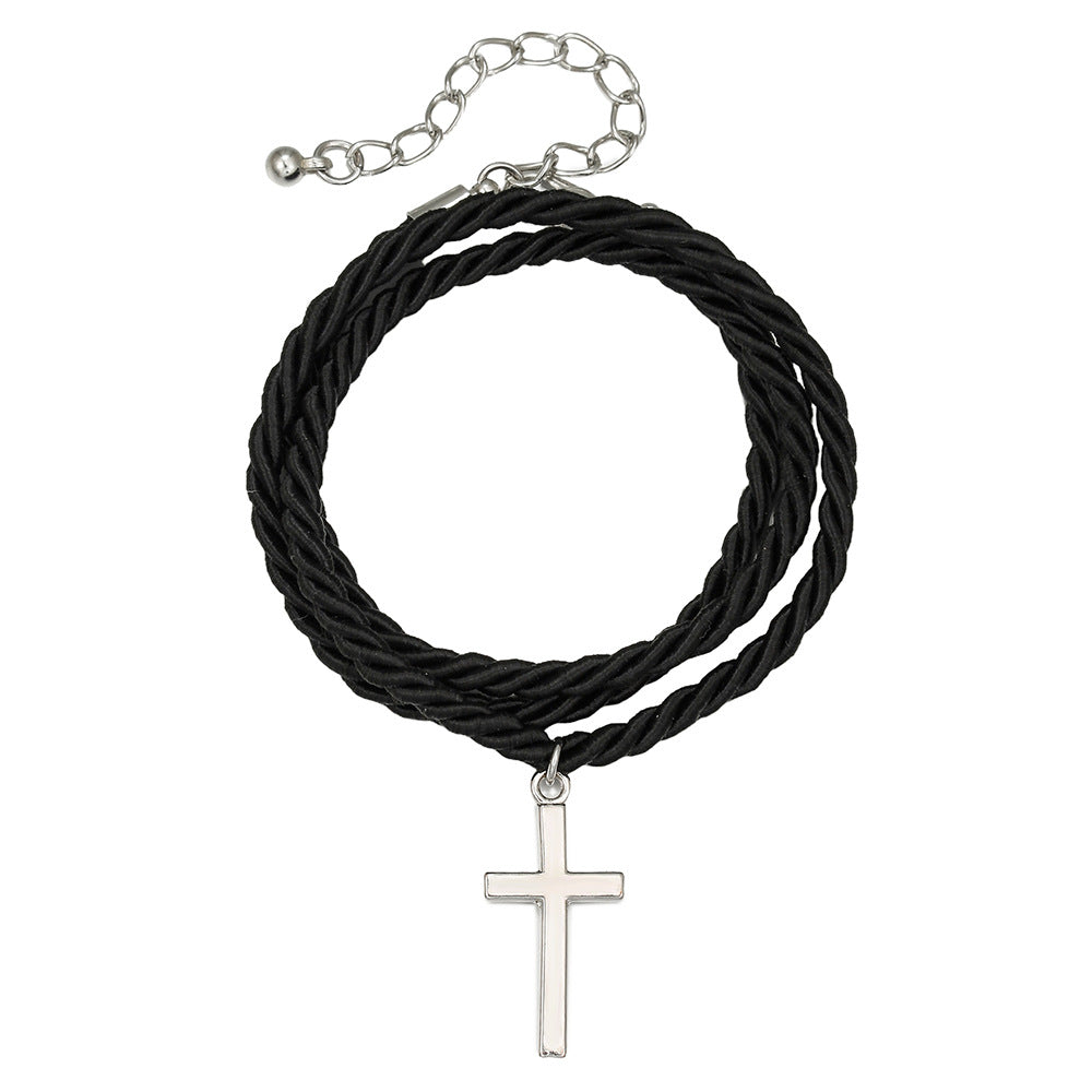 Multi-layer Woven Black Stainless Steel Cross Bracelet Handmade Geometric Jewelry
