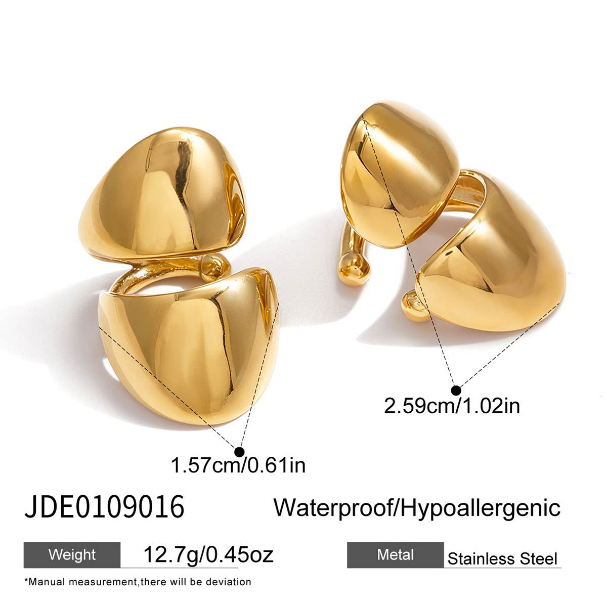 Pendientes Geométricos de Triángulo de Moda con Clip en U de Acero Inoxidable Chapado en Oro de 18K para Mujer