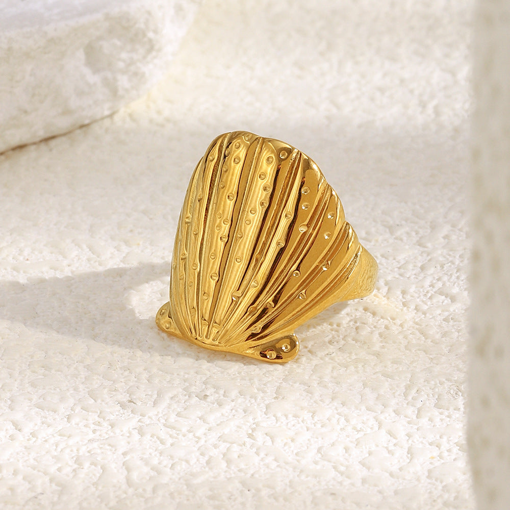 Anello da donna in acciaio inossidabile geometrico minimalista con placcatura in oro 18K e finitura opaca testurizzata