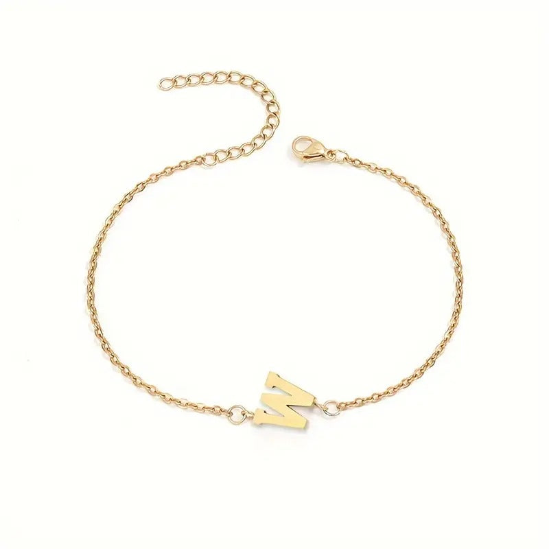 Braccialetto Minimalista con Lettera in Acciaio Inossidabile Placcato Oro Unisex A-Z