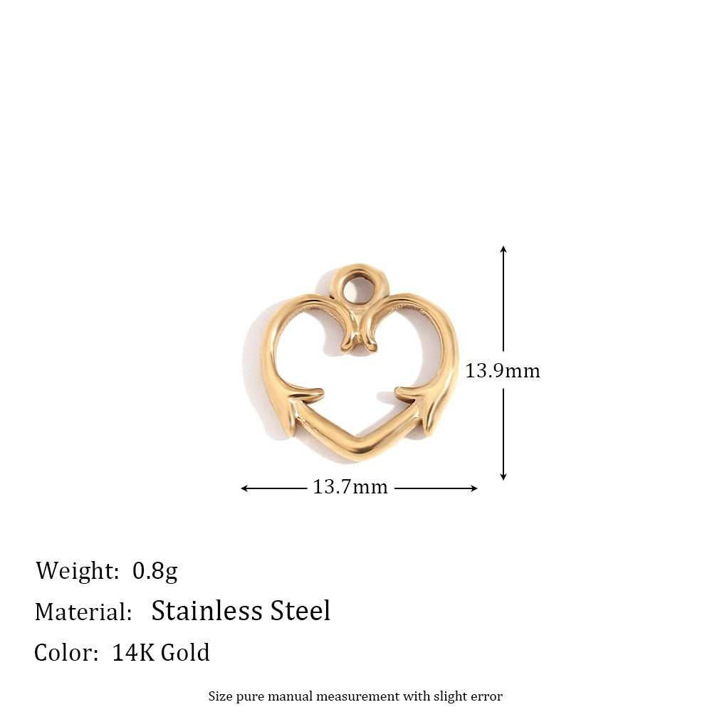 Minimalist Geometric Pendant with 14K Gold Plated Stainless Steel Round Heart Shape and Greek Key Pattern for DIY Jewelry Making