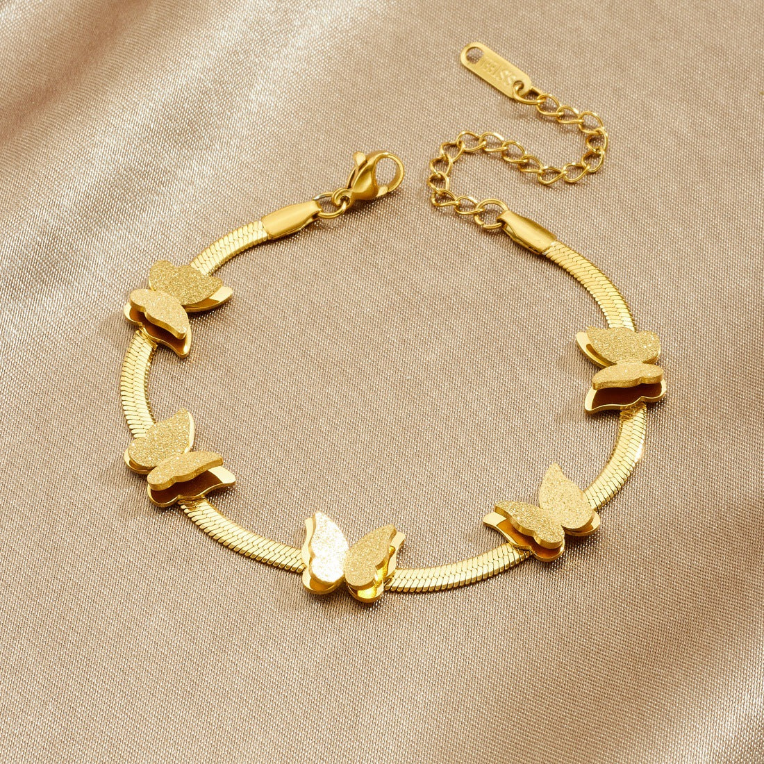 Matte Gold Plated Stainless Steel Butterfly Bracelet for Women
