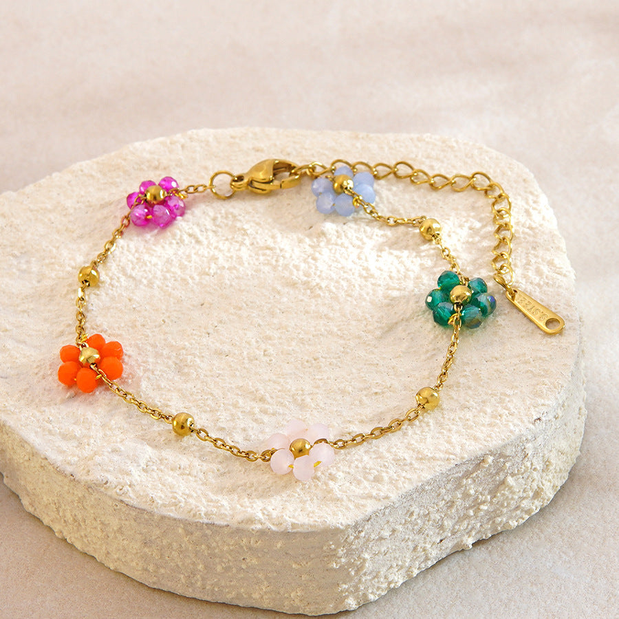 Sweet Floral Plated Stainless Steel Bracelet for Women