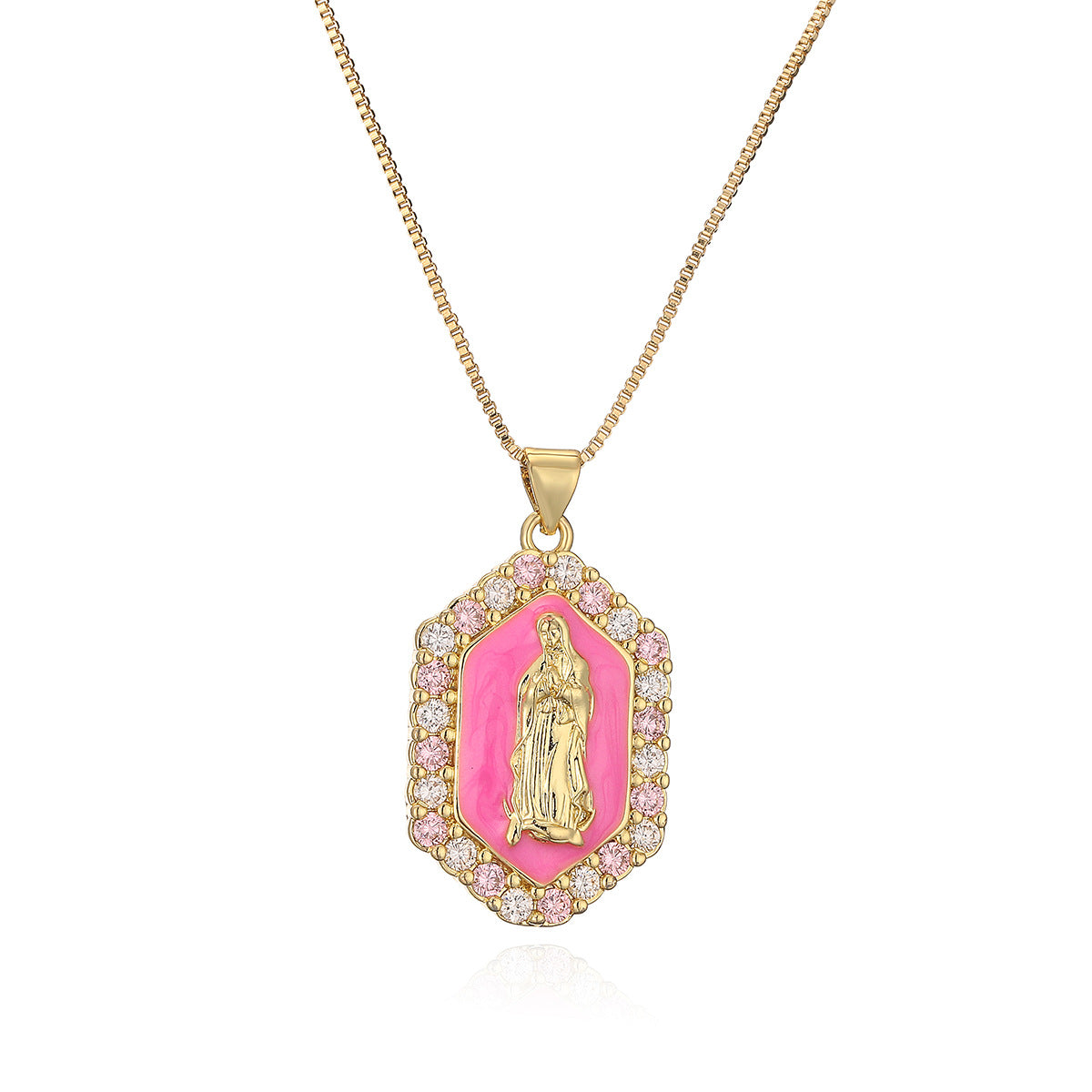 Collana Pendente Minimalista con Vergine Maria Geometrica da Donna in Rame con Design a Forma Irregolare