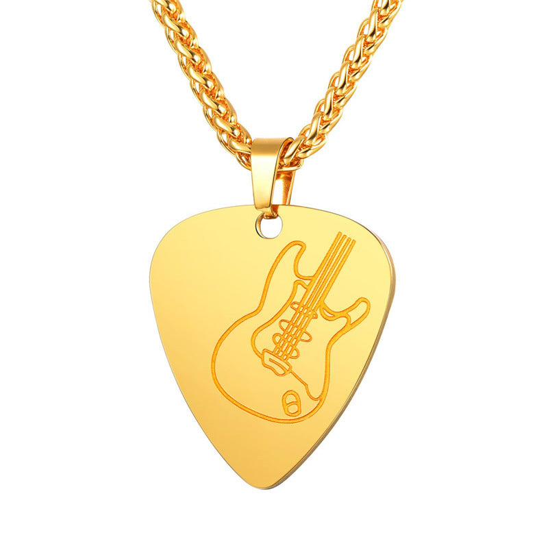 Natural Style Geometric Guitar Pendant Necklace for Unisex in Stainless Steel with Polished Titanium Steel Charm