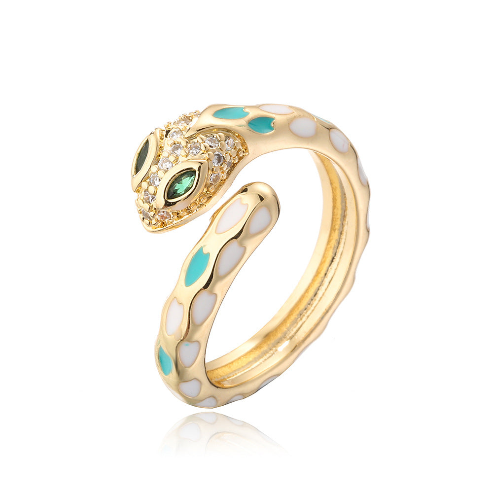 Vintage-Style Geometric Copper Ring with 18K Gold Plating and Enamel Coloring for Women
