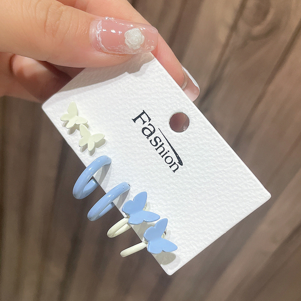 Set di orecchini a lobo minimalisti con farfalla e cuore, lega micro-intarsiata con perni in argento sterling 925