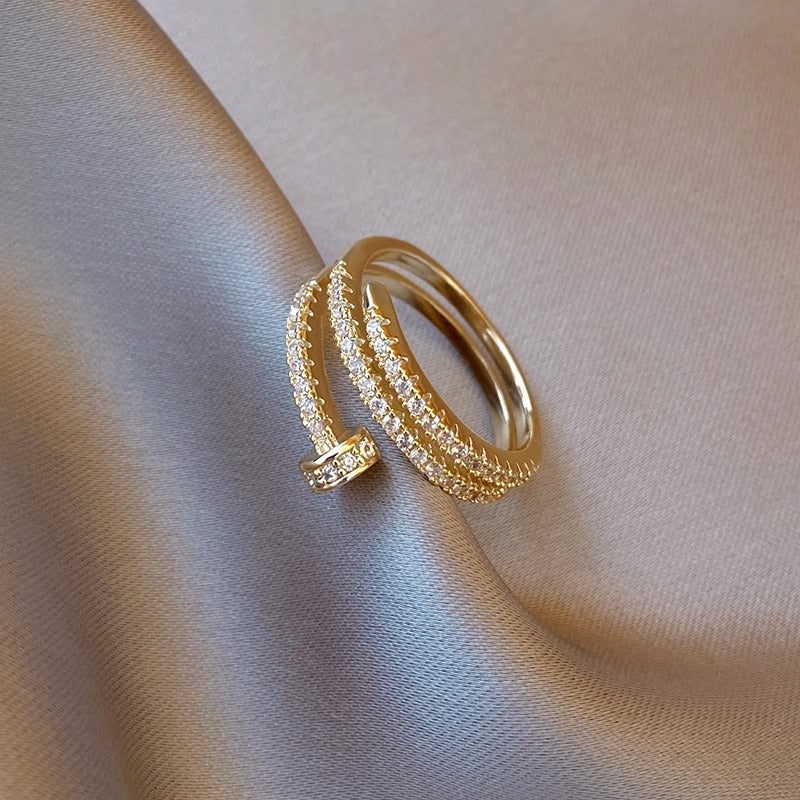 Minimalist Spiral Nail Ring for Women in Copper with Plated Finish, Adjustable Open Band Finger Ring Featuring Letter Design