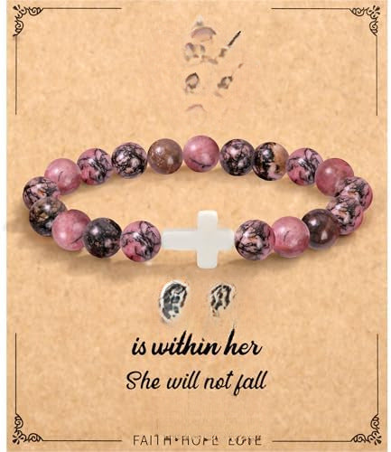 Minimalist Zebra Print Cross Natural Stone Beaded Bracelet Unisex